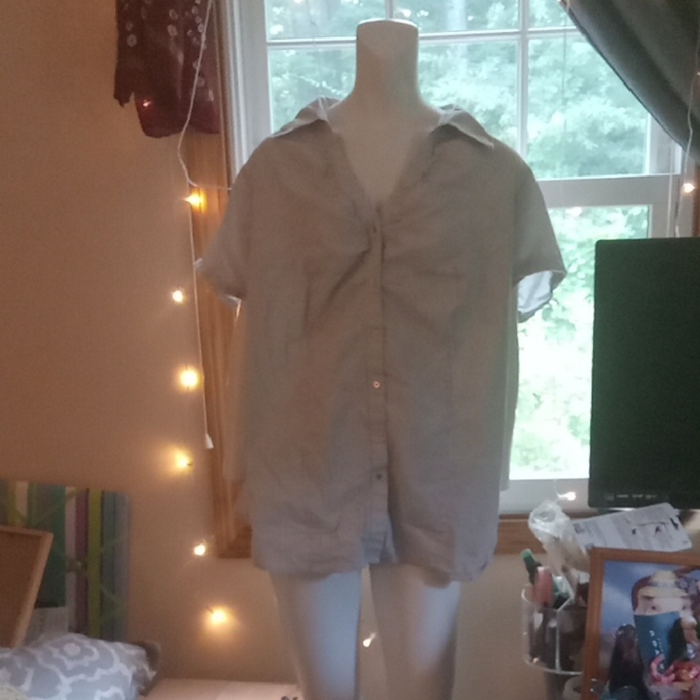 Gray And White Striped Button Up